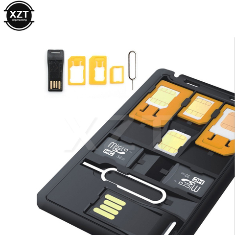Noir 5 en 1 universel Mini SIM carte adaptateur mallette de rangement Kits pour Nano Micro SIM carte porte-carte mémoire lecteur étui couvercle connecteur ► Photo 1/4