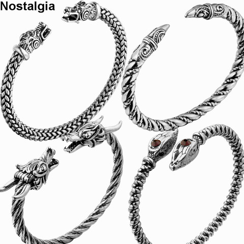 Bracelet Viking pour hommes et femmes, manchette rétro, loup, Raven, Dragon, tête de serpent, bijoux, accessoires, 2022 ► Photo 1/6