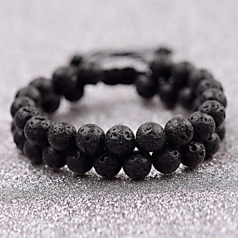Bracelet de perles de pierre de lave noire mode Homme ethnique Yoga Double couche Turquoises Bracelets de brin Bileklik Pulseras Hombre ► Photo 1/6