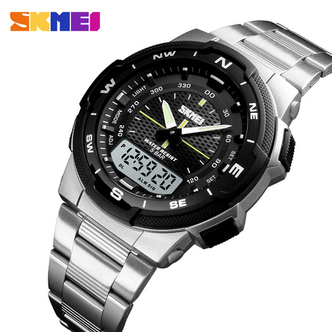 SKMEI – montre de Sport pour hommes, bracelet en acier inoxydable, chronomètre, étanche, chronographe ► Photo 1/6