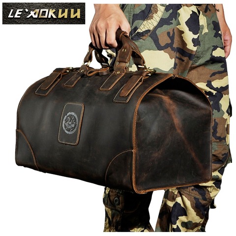 Sac de sport en cuir véritable pour hommes, grande capacité, Design Vintage, sac à main, sac de voyage, fourre-tout 8151-b ► Photo 1/5