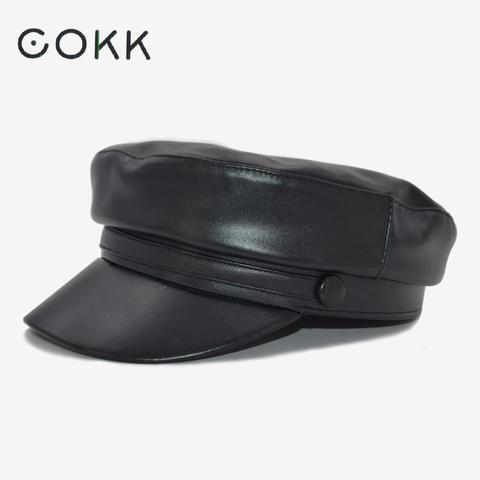 COKK – Casquette militaire en cuir Pu pour femmes, chapeau à la mode, Gorras, à rabat, béret de Style britannique, nouvelle marque ► Photo 1/6