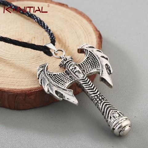 Kinitial deux couleurs hommes pendentifs colliers tête de hache Norse Viking scandinave pendentif collier amulette bijoux ► Photo 1/1