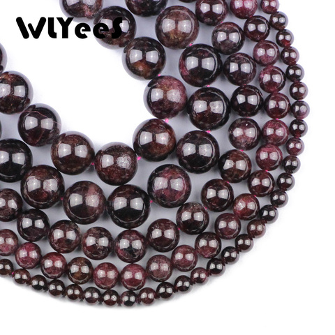 WLYeeS – perles en pierre de grenat naturel de qualité supérieure, 4 6 8 10mm, entretoise ronde, rouge vin, bijoux, fabrication de Bracelets, accessoire de bricolage ► Photo 1/6