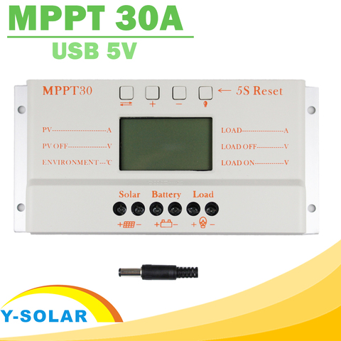 Panneau solaire Contrôleur MPPT 30A LCD Affichage 12 V 24 V Régulateur Solaire avec Charge Lumière et Minuterie Contrôle pour Max 50 V Entrée Y-SOLAR ► Photo 1/6