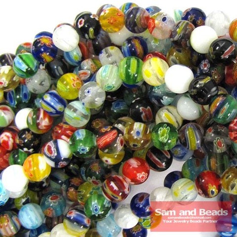 Perles en verre multicolores pour fabrication de bijoux, 48 pièces/lot, 8mm, fleurs, Lampwork, perles d'espacement, livraison gratuite ► Photo 1/2