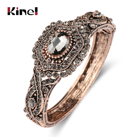 Kinel – Bracelet bohème gris cristal pour femmes, bijoux Vintage, doré, Antique, turquie, ethnique, fleur, manchette ► Photo 1/6