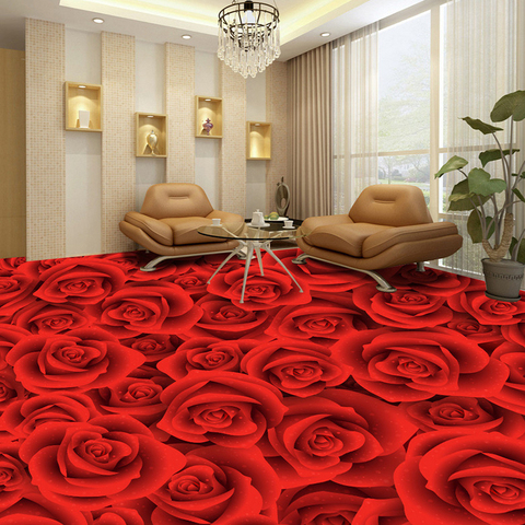 Papier peint Mural 3D personnalisé | Autocollant de sol en PVC, fleur de Rose rouge, pour salon, chambre, salle de bain, imperméable ► Photo 1/6