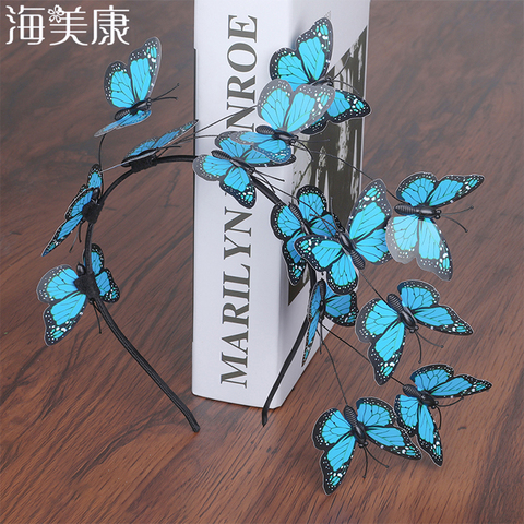 Haimeikang – bandeau papillon bleu fait à la main, grands accessoires de cheveux pour dames, spectacle de thé ► Photo 1/6