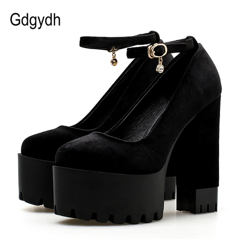 Gdgydh-chaussures Sexy pour femme, escarpins à talons hauts épais, semelle caoutchouc noire, daim, printemps-automne ► Photo 1/6