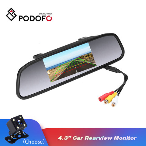 Moniteur de stationnement automatique vidéo Podofo voiture HD, caméra de vue arrière de voiture CCD Vision nocturne 4 LED, moniteur de rétroviseur de voiture TFT LCD 4.3