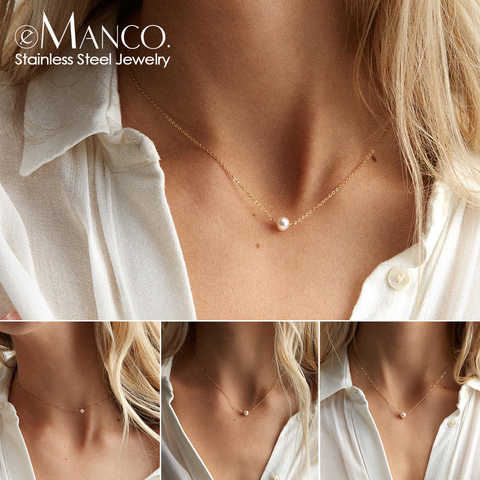 E-manco acier inoxydable collier ras du cou perle colliers pour femmes or couches chaîne collier bijoux ► Photo 1/5