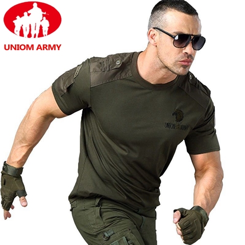 T-shirt militaire, T-shirt tactique de Style urbain pour hommes, uniforme Cargo vert, T-shirt masculin à manches courtes noir ► Photo 1/5