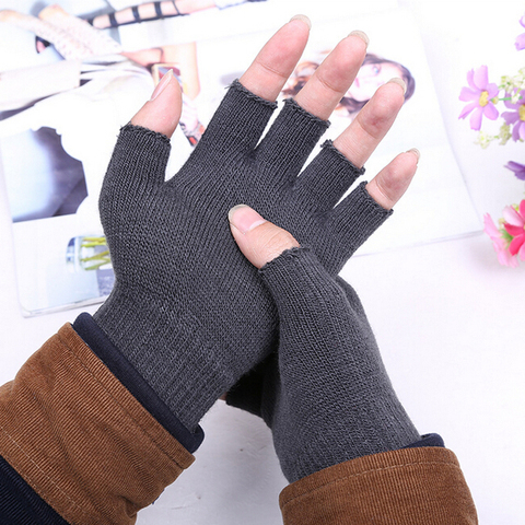 Gants unisexes pour hommes et femmes, 1 paire, chaud magique, tricoté, élastique extensible, demi-doigts, sans doigts, préparation pour l'hiver ► Photo 1/5