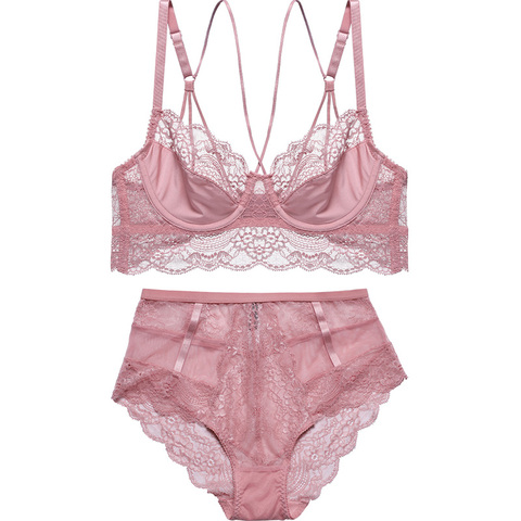 Ensemble de soutien-gorge en dentelle ultra mince pour femmes, soutien-gorge Push up à bretelles, Lingerie Sexy à armatures, non doublé, taille haute, collection culottes sous-vêtements ► Photo 1/6