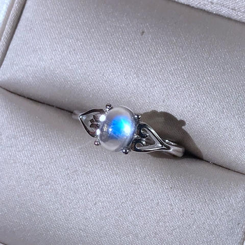 Bague en pierre de lune argent 925, cristal propre, lumière bleue intense, simple, bague pour dames ► Photo 1/5