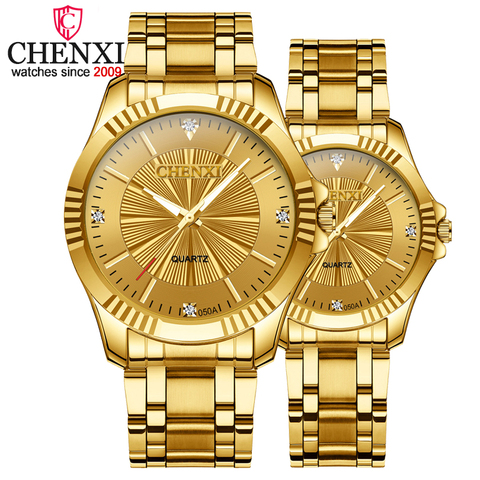 CHENXI Creative doré hommes montres à Quartz femmes hommes en acier pleine marque d'horloge de luxe montres montre en or étanche des amoureux ► Photo 1/6