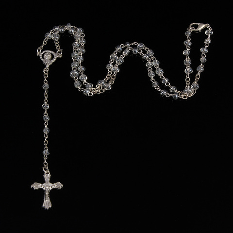 Petit collier chapelet en verre de 4mm avec perles dorées et pendentif en forme de cœur, chaîne avec croix, ornements de prière d'église chrétienne ► Photo 1/6