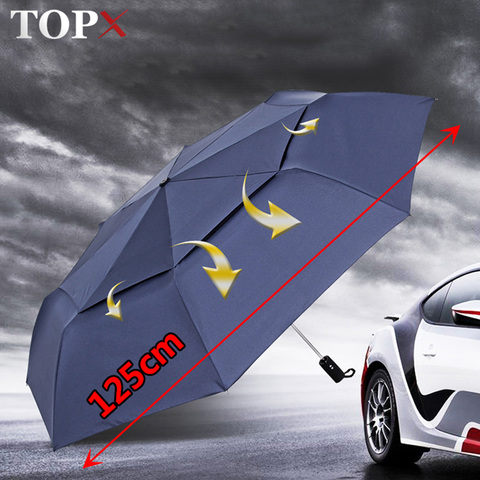 Grand parapluie automatique Double couche pour femmes et hommes, Parasol d'extérieur, 3 plis, coupe-vent, 125cm ► Photo 1/6