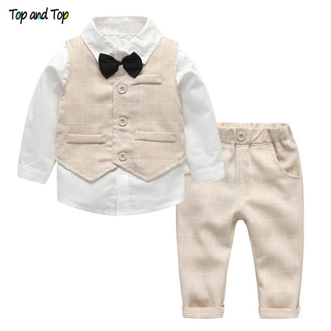 Top and Top Fashion – ensemble de vêtements pour bébés garçons, costume pour enfants, gilet formel de mariage, chemise à cravate et pantalon, 4 pièces ► Photo 1/6