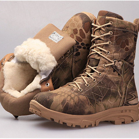 Haute Tube hiver hommes tactiques en peluche bottes chaudes mâle en plein air Camping Trekking randonnée épaississement laine résistant au froid chaussures de Camouflage ► Photo 1/6