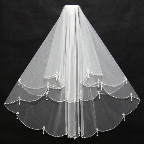 Voile de mariée avec peigne 2 couches de Tulle, perles, accessoire de mariage, collection 2022 ► Photo 1/6