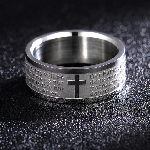 Bague Bible croix chrétienne en acier titane anglais MANGOSKY pour hommes et femmes bague personnalisée anneau personnalisé anneau gravé ► Photo 1/6