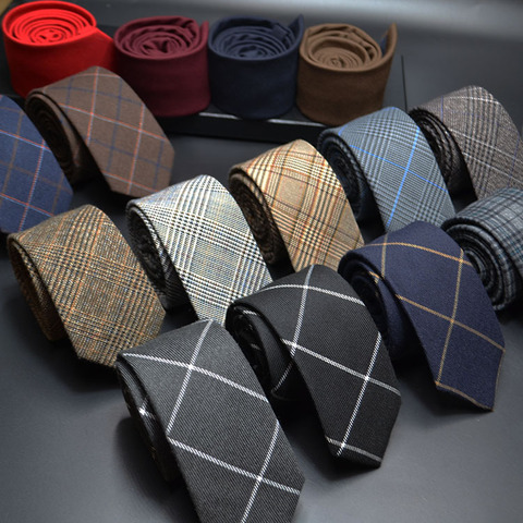 Cravates pour hommes en coton | Classique, faites à la main, col étroit rayé, cachemire, cravate à carreaux pour hommes 6cm ► Photo 1/6
