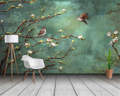 Beibehang – papier peint 3d sur mesure, peinture à la main de fleurs et d'oiseaux, décoration d'arrière-plan à la mode ► Photo 1/3