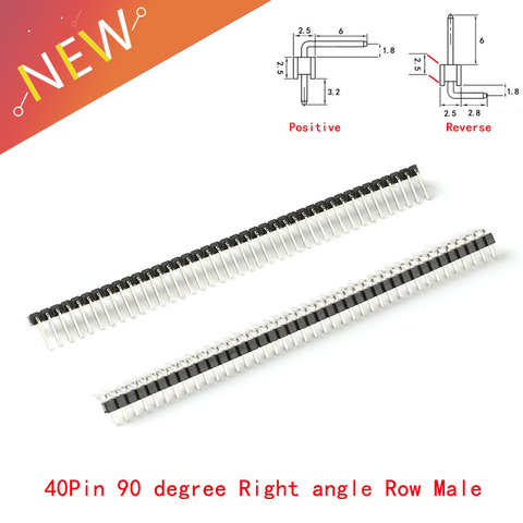 Connecteur de carte PCB R/A mâle à une rangée, 2.54mm, 1x40p, angle droit à 90 degrés, broche Positive/inversée, 10 pièces/lot ► Photo 1/6