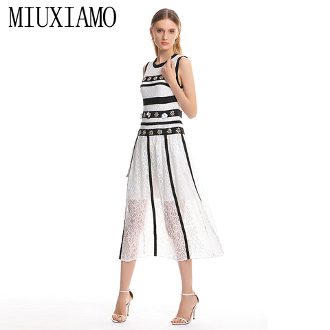 MIUXIMAO – robe longue sans manches, motif Floral, diamants, col rond, élégante, dentelle, décontractée, nouvelle collection printemps été 2022 ► Photo 1/1
