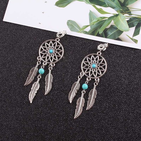 JIOFREE-boucles d'oreilles Vintage, plumes en alliage, attrape-rêve, avec Clip, Non Piercing, pour femmes, bijoux d'oreilles à la mode pour fête de mariage ► Photo 1/5