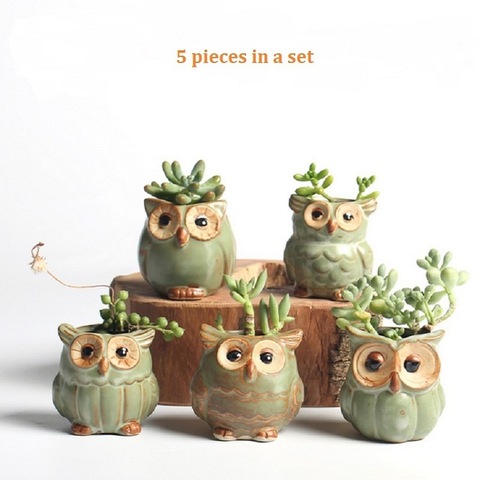 5 pièces/ensemble dessin animé en forme de hibou Pot de fleur de succulentes jardinières plantes charnues petit Vase de poterie maison/jardin ► Photo 1/1