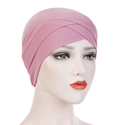 Chapeau Turban extensible pour femmes, couvre-chef croisé, Hijab en coton, couleur unie, foulard musulman, mode, de haute qualité, nouveau ► Photo 1/6