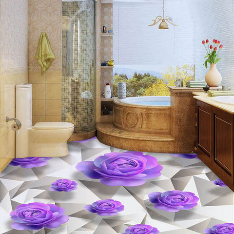 Papier peint de sol 3D personnalisé | Rose violette, papier peint auto-adhésif en PVC, pour salon, chambre à coucher, salle de bain, imperméable ► Photo 1/6