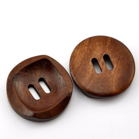 10 beaux boutons à coudre ronds en bois brun café, 4 trous, 30mm, 7NK105 ► Photo 1/2