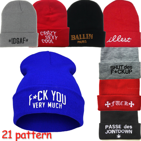 21 lettre motif broderie laine tricoté bonnets chapeau hommes et femmes décontracté Hip Hop Skullies casquette Lth01 ► Photo 1/1