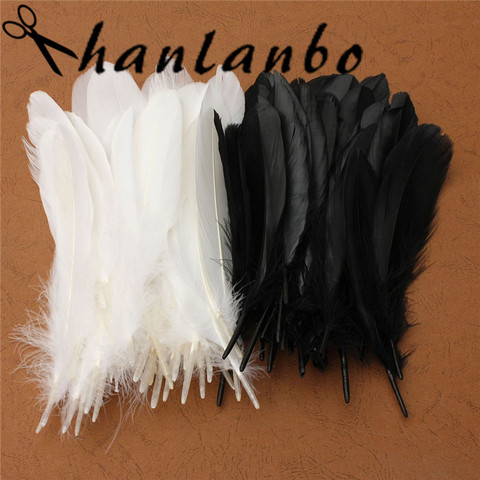 50 pcs/lot naturel grande plume d'oie blanche noire 15-25 cm pour artisanat chapeaux embellissements Floral Arrangement matériel accessoires ► Photo 1/6