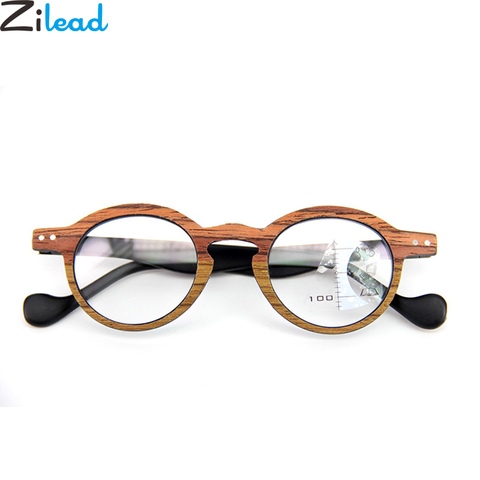 Zilead bois Anti lumière bleue ronde lunettes de lecture multifocale Progressive petit cadre presbytie lunettes hyperopie lunettes ► Photo 1/5