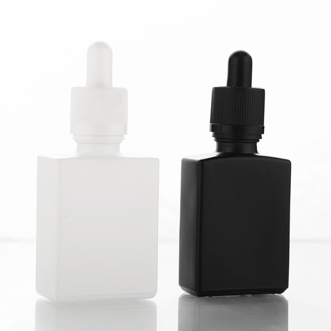 Bouteilles compte-gouttes d'huile essentielle carrées noires mates de 30ml, avec capuchon compte-gouttes en aluminium, flacons compte-gouttes en verre Transparent de 1oz, 5 pièces/lot ► Photo 1/5