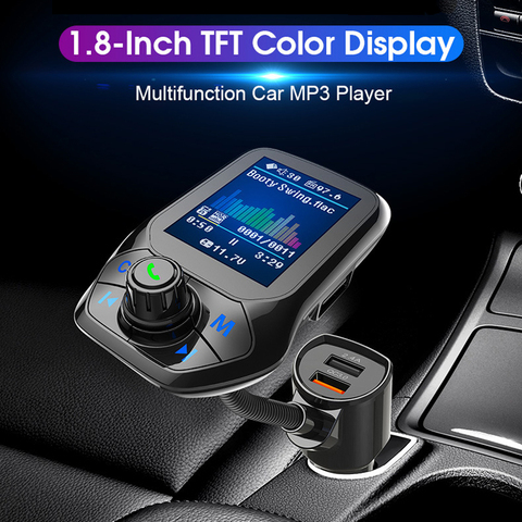 Chargeur de voiture avec écran couleur 1.8 pouces, Kit mains-libres Bluetooth, 3 ports USB, QC3.0, transmetteur FM, lecteur de musique MP3 ► Photo 1/6