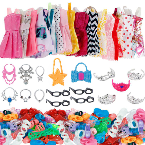 Ensemble d'accessoires pour poupée Barbie, 37 pièces, 10 robes, 4 lunettes, 6 colliers, 2 sacs, 5 couronnes, 10 paires de chaussures ► Photo 1/6