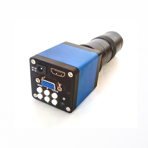 Caméra pour microscope numérique industriel 13mp HDMI VGA bleu + objectif Zoom 8X-130X c-mount pour soudage bga et réparation de téléphones intelligents pcb ► Photo 1/1