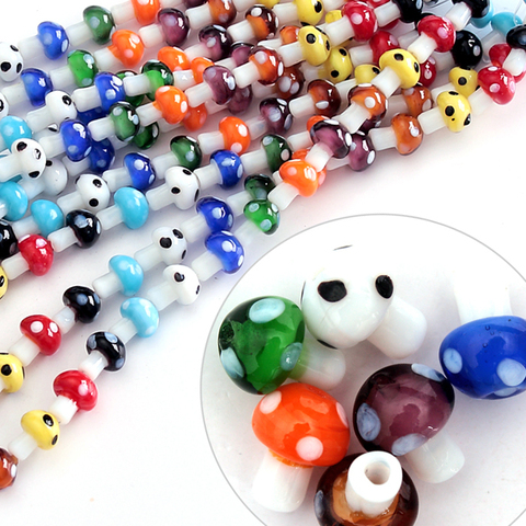 NiceBeads – perles champignon en verre 10x12mm, 20 pièces, couleurs aléatoires mélangées, rouge, blanc, jaune, vert, violet, pour bricolage, bijoux ► Photo 1/6