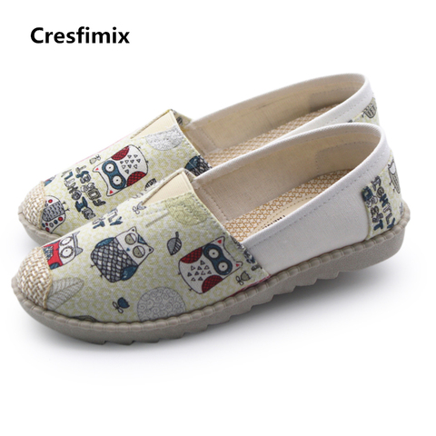 Cresfimix zapatos de mujer femmes mignon oiseau imprimé toile chaussures dame printemps et été sans lacet chaussures plates femme cool confortable chaussures a214 ► Photo 1/6