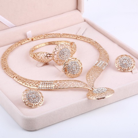 Dubai or ensembles de bijoux mariage nigérian perles africaines cristal ensemble de bijoux de mariée strass éthiopien parure de bijoux ► Photo 1/6