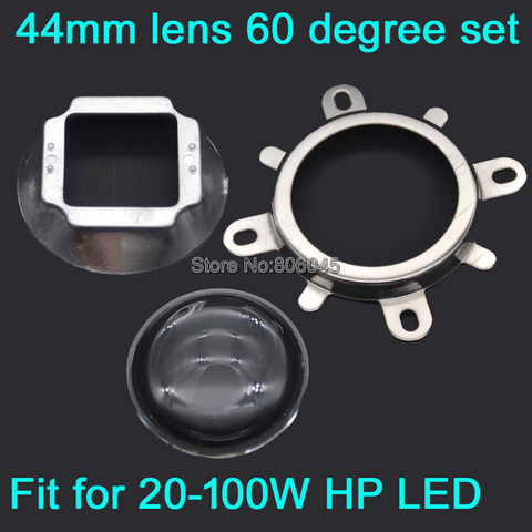 1 ensemble de lentilles LED en verre de 44mm Angle de faisceau de 60 degrés + collimateur réflecteur de 50mm + support fixe pour LED haute puissance 20W 30W 50W 100W ► Photo 1/6