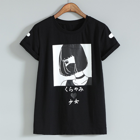 Harajuku Japonais Femmes de Bande Dessinée T-shirts Graphique Unique Manches Courtes T-Shirt Blanc T-shirts Kawaii Mignon Coton Shirt Drop Shipping ► Photo 1/4