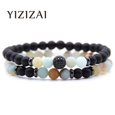 YIZIZAI – Bracelet en pierre d'amazonite mate pour hommes et femmes, bijou perlé fait à la main, 6mm, nouvelle mode ► Photo 1/6