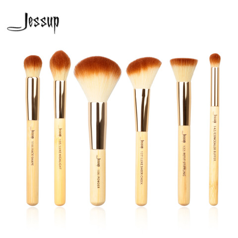 Jessup marque 6 pièces bambou pinceaux de maquillage professionnels ensembles outils de beauté maquillage kit de brosse tampon peinture joue mettre en évidence la poudre ► Photo 1/1